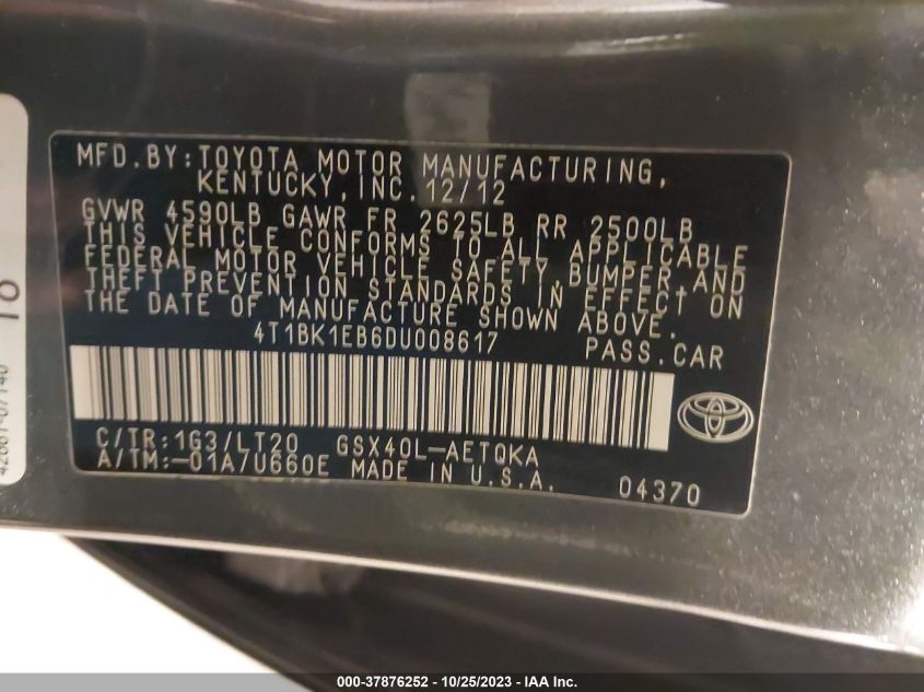 2013 TOYOTA AVALON XLE/LIMITED - 4T1BK1EB6DU008617