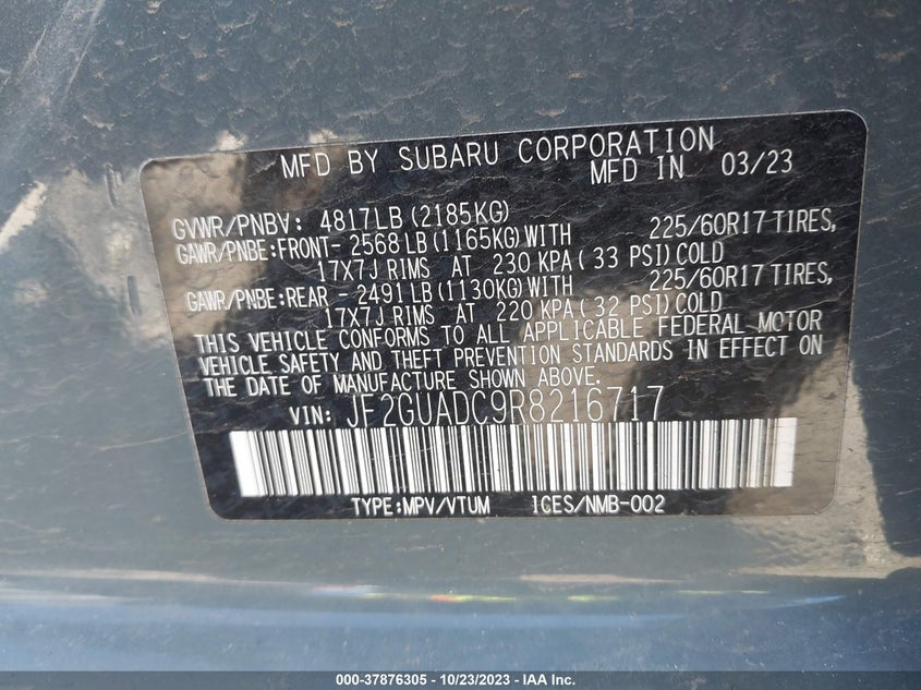 VIN JF2GUADC9R8216717 2024 SUBARU CROSSTREK PREMIUM