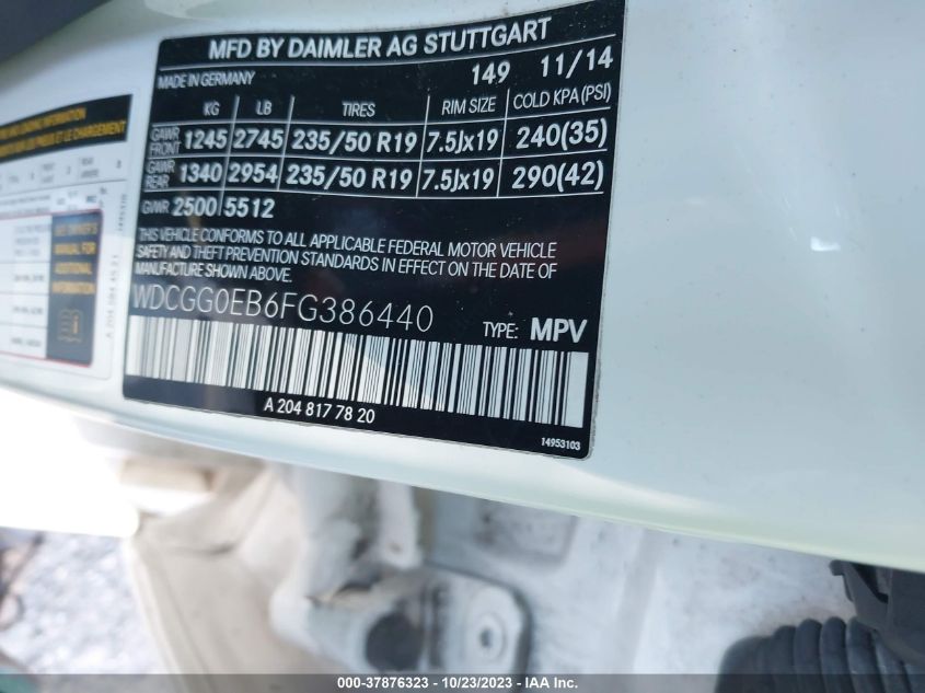 2015 MERCEDES-BENZ GLK-CLASS GLK 250 BLUETEC WDCGG0EB6FG386440