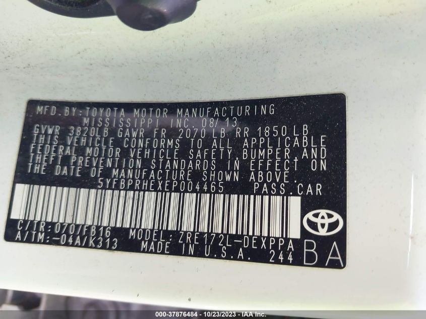 2014 TOYOTA COROLLA LE ECO - 5YFBPRHEXEP004465