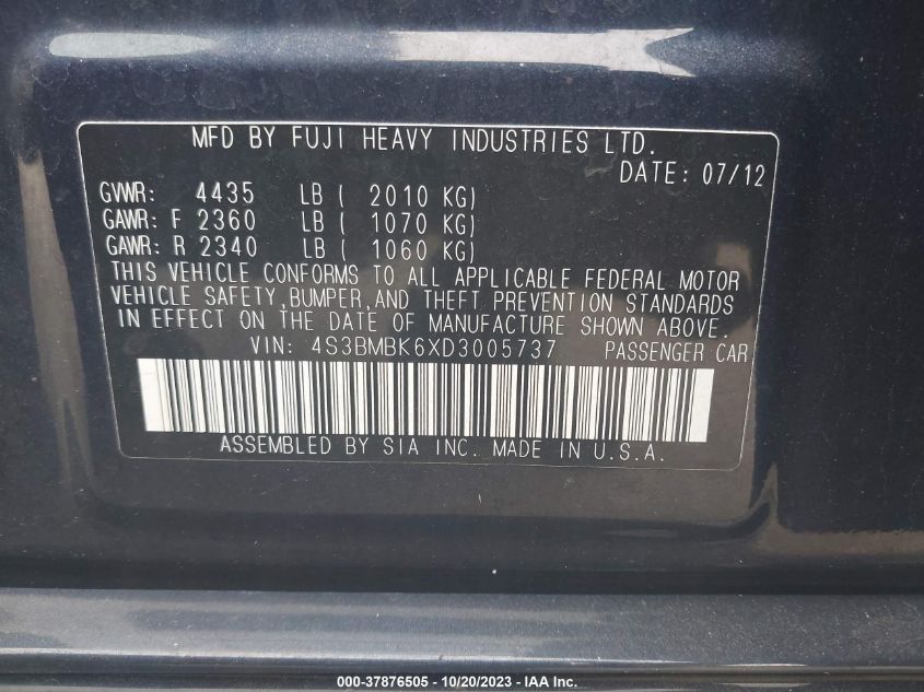 2013 SUBARU LEGACY 2.5I LIMITED - 4S3BMBK6XD3005737