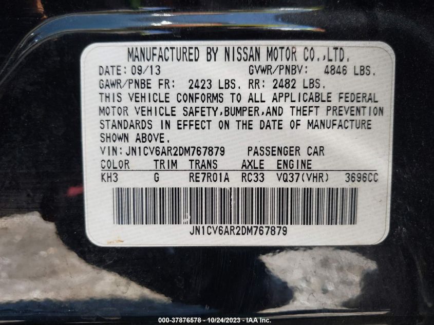 2013 INFINITI G37 SEDAN X JN1CV6AR2DM767879