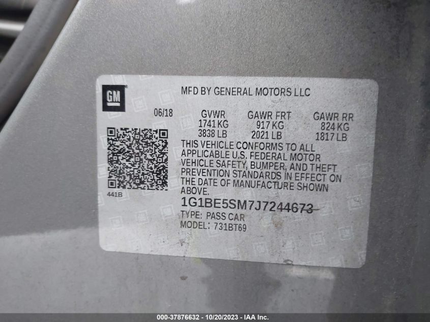 2018 CHEVROLET CRUZE LT - 1G1BE5SM7J7244673