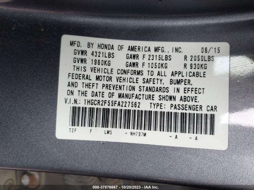 2015 HONDA ACCORD SEDAN SPORT - 1HGCR2F55FA227562