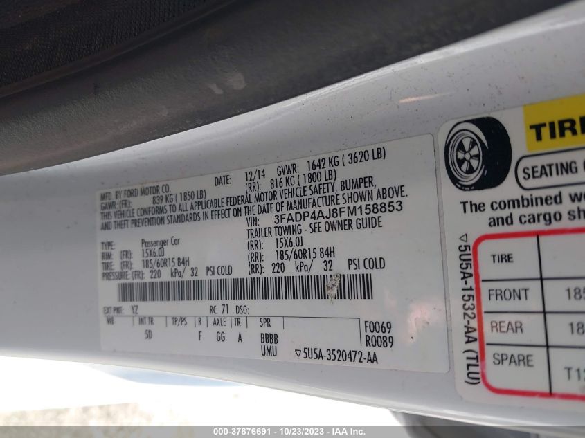 2015 FORD FIESTA S - 3FADP4AJ8FM158853