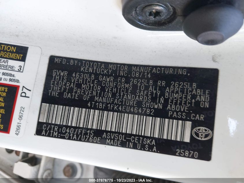 2014 TOYOTA CAMRY L/LE/XLE/SE/SE SPORT - 4T1BF1FK4EU464782