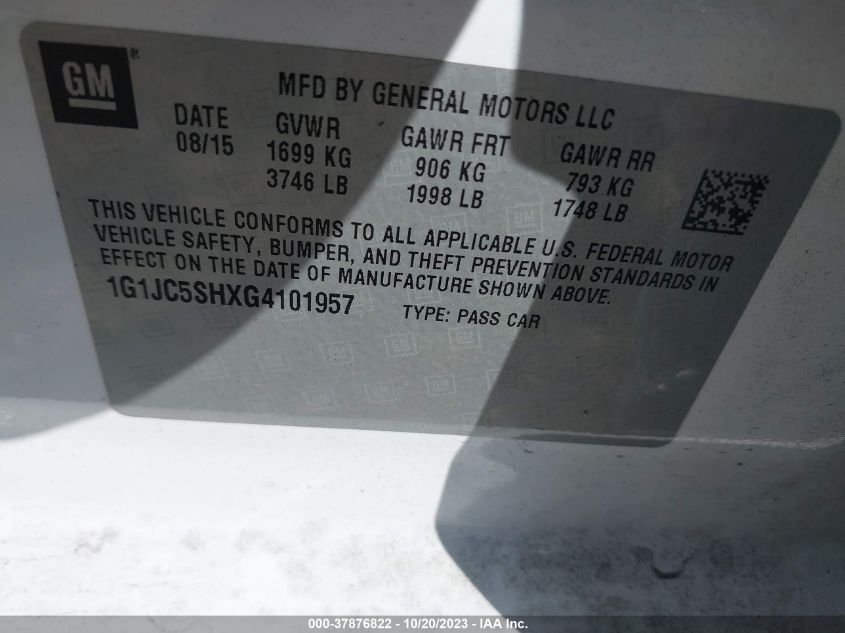 2016 CHEVROLET SONIC LT - 1G1JC5SHXG4101957