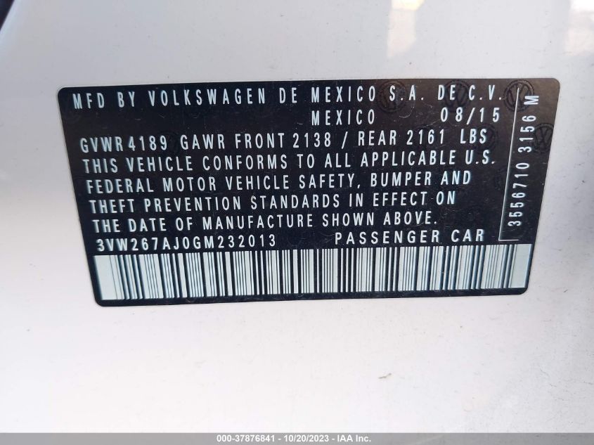 2016 VOLKSWAGEN JETTA 1.4T S - 3VW267AJ0GM232013