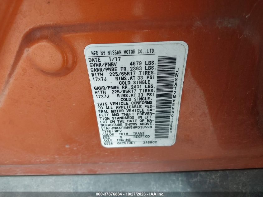 2017 NISSAN ROGUE S/SL/SV - JN8AT2MV5HW018598