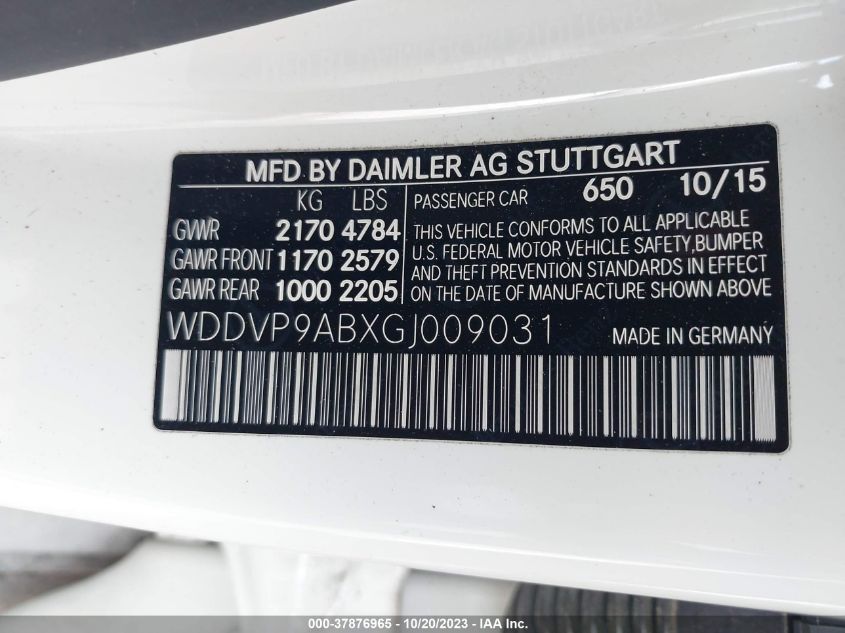 2016 MERCEDES-BENZ B-CLASS WDDVP9ABXGJ009031