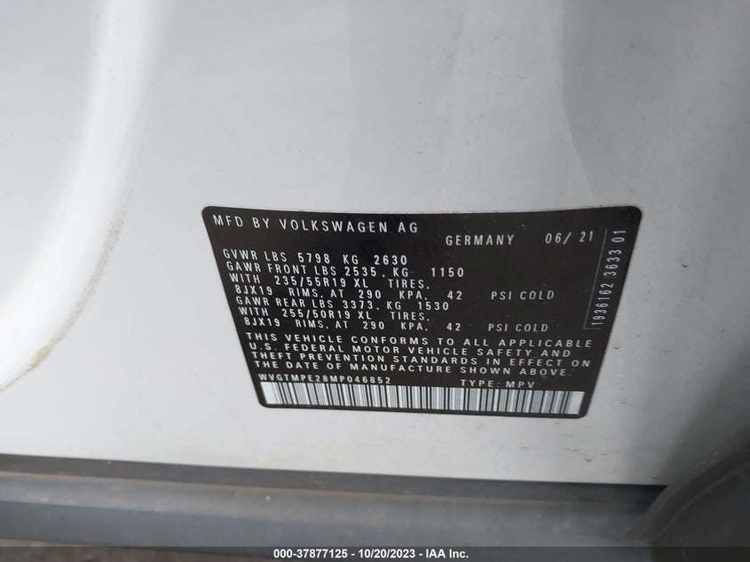 VIN WVGTMPE28MP046852 2021 VOLKSWAGEN ID.4 PRO S