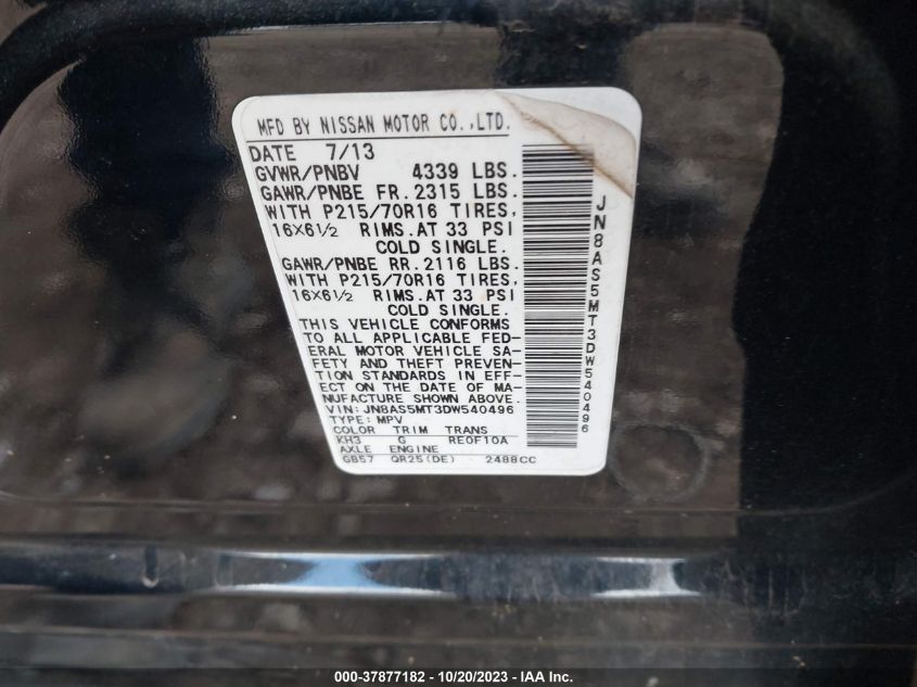 2013 NISSAN ROGUE S - JN8AS5MT3DW540496
