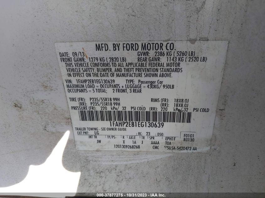 2014 FORD TAURUS SEL - 1FAHP2E81EG130639