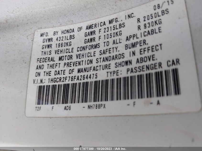 2015 HONDA ACCORD EX - 1HGCR2F76FA264475