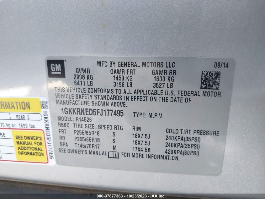 2015 GMC ACADIA SLE - 1GKKRNED5FJ177495