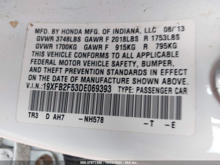 2013 HONDA CIVIC SDN LX 19XFB2F53DE069393