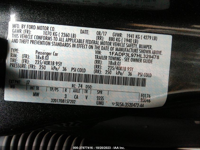 2017 FORD FOCUS ST 1FADP3L97HL329478