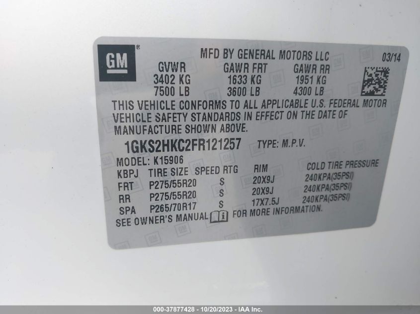 2015 GMC YUKON XL 1500 SLT - 1GKS2HKC2FR121257
