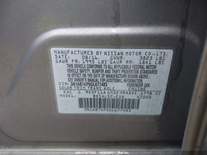 2016 NISSAN SENTRA S/SV/SR/SL - 3N1AB7AP5GL677483