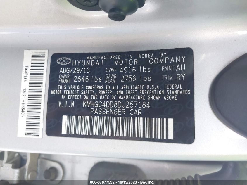 2013 HYUNDAI GENESIS 3.8L KMHGC4DD8DU257184
