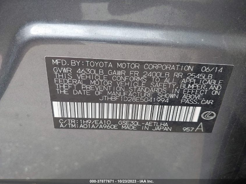 2014 LEXUS IS 250 - JTHBF1D28E5041994