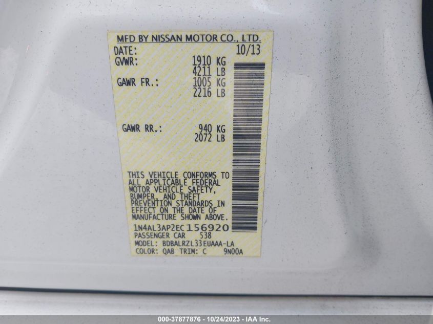 2014 NISSAN ALTIMA 2.5 S - 1N4AL3AP2EC156920