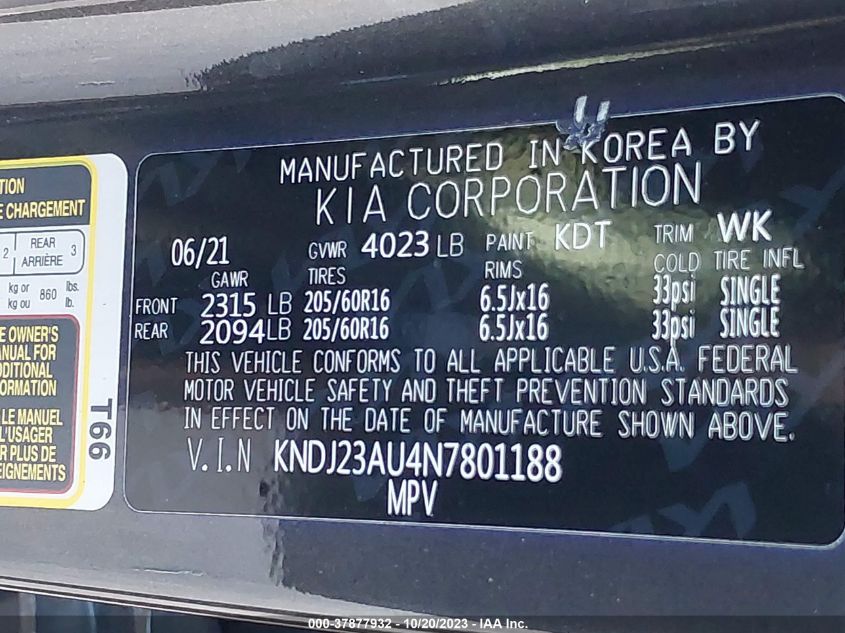 2022 KIA SOUL LX/X LINE/S - KNDJ23AU4N7801188