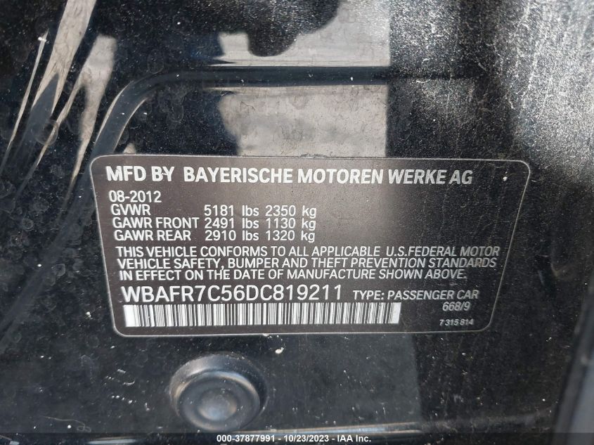 2013 BMW 535I WBAFR7C56DC819211