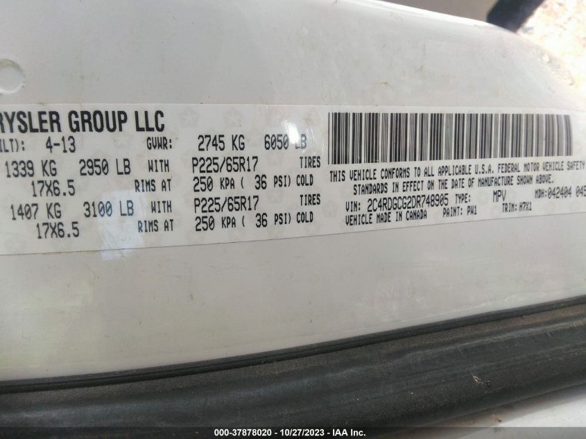 2013 DODGE GRAND CARAVAN SXT - 2C4RDGCG2DR748905