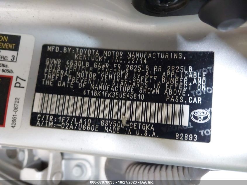 2014 TOYOTA CAMRY SE/XLE - 4T1BK1FK3EU545610