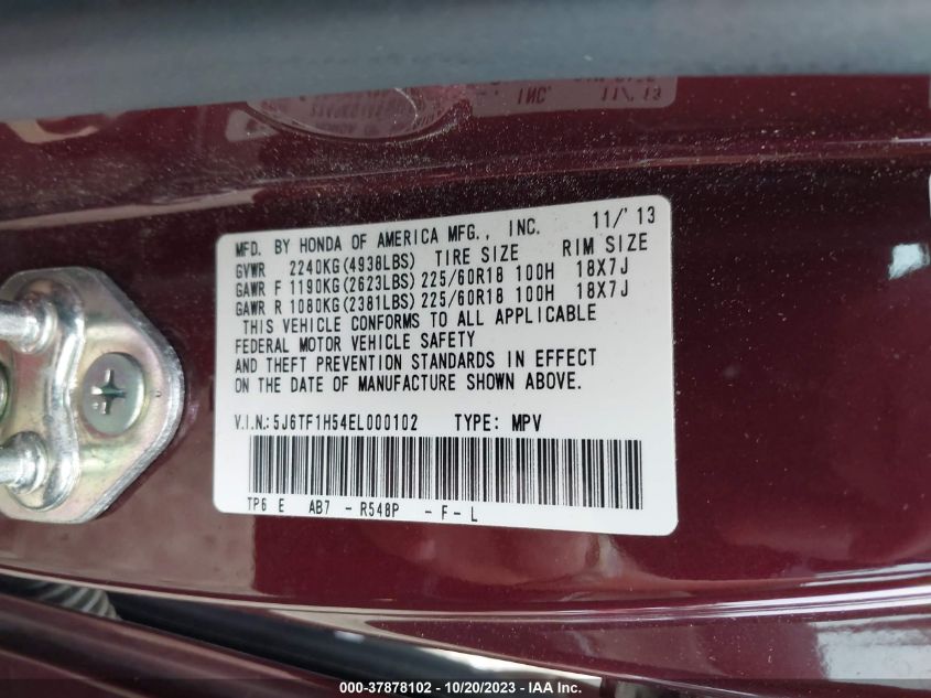 2014 HONDA CROSSTOUR EX-L 5J6TF1H54EL000102
