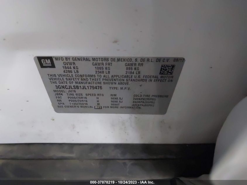 2018 CHEVROLET TRAX 1LT - 3GNCJLSB1JL179476