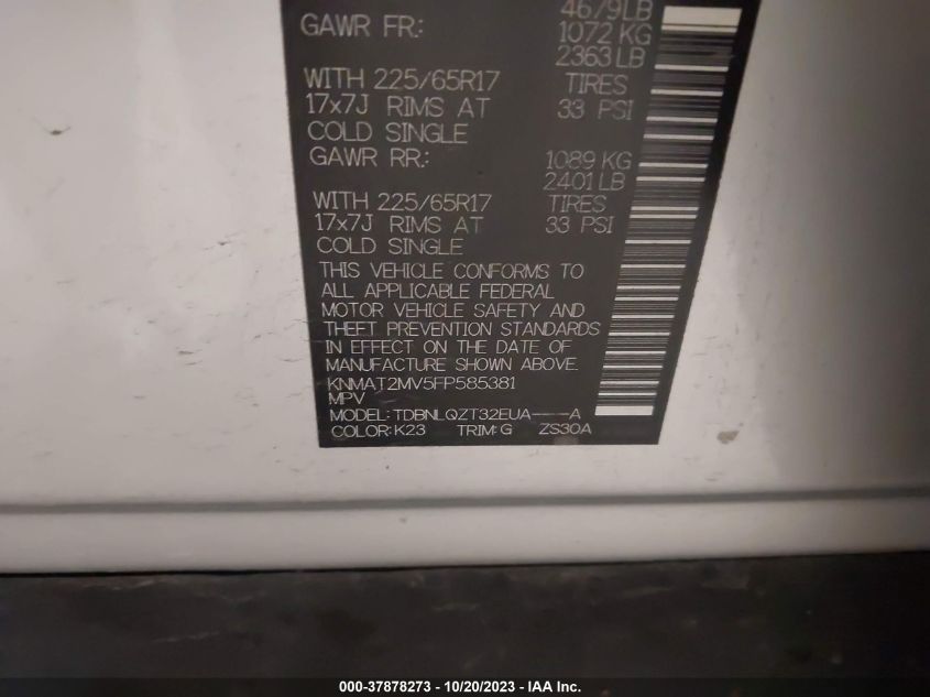 2015 NISSAN ROGUE SV - KNMAT2MV5FP585381
