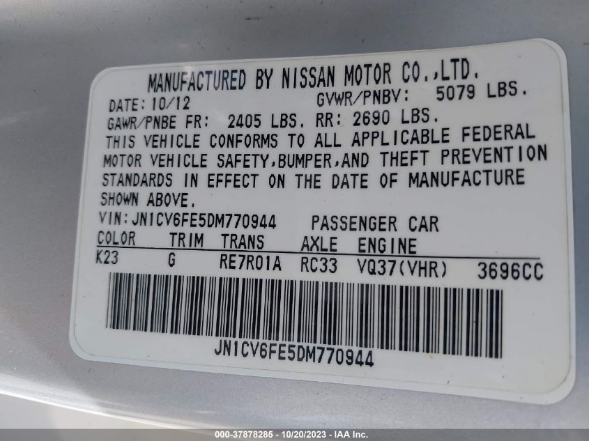 2013 INFINITI G37 JN1CV6FE5DM770944
