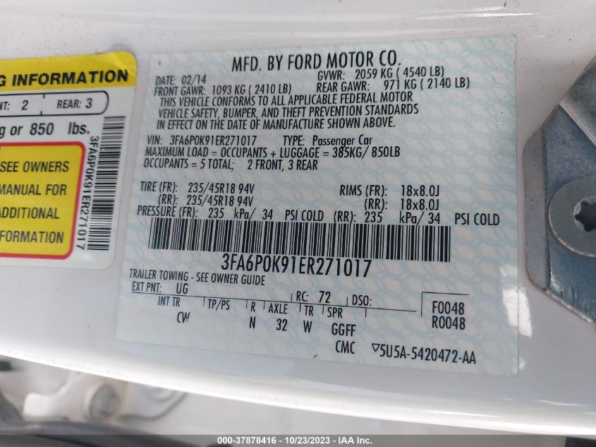 2014 FORD FUSION TITANIUM - 3FA6P0K91ER271017