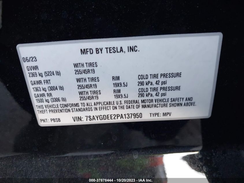 2023 TESLA MODEL Y LONG RANGE - 7SAYGDEE2PA137950