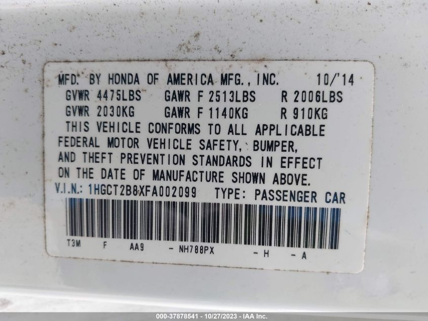 2015 HONDA ACCORD COUPE EX-L - 1HGCT2B8XFA002099