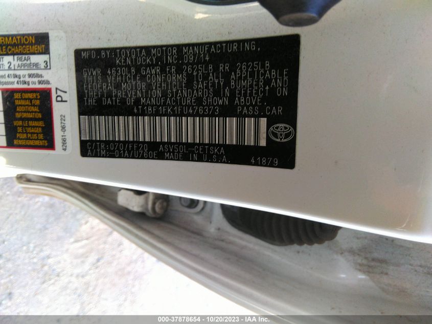 2015 TOYOTA CAMRY LE/XLE/SE/XSE - 4T1BF1FK1FU476373