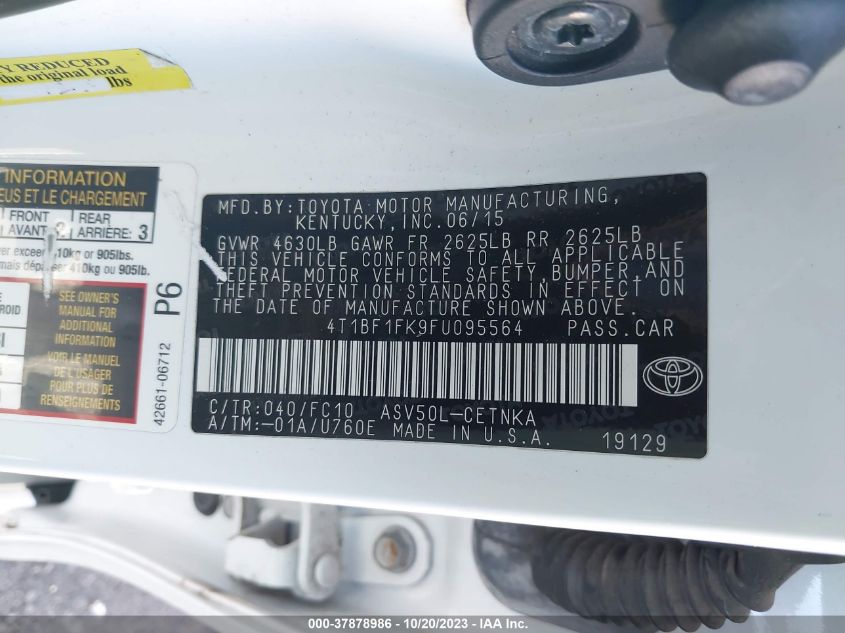 2015 TOYOTA CAMRY XLE/SE/LE/XSE - 4T1BF1FK9FU095564