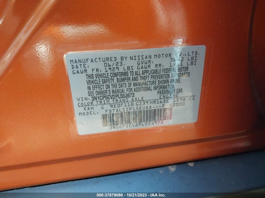 VIN 3N1CP5CV2PL553973 2023 NISSAN KICKS SV