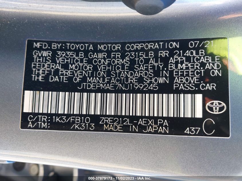 2022 TOYOTA COROLLA LE - JTDEPMAE7NJ199245