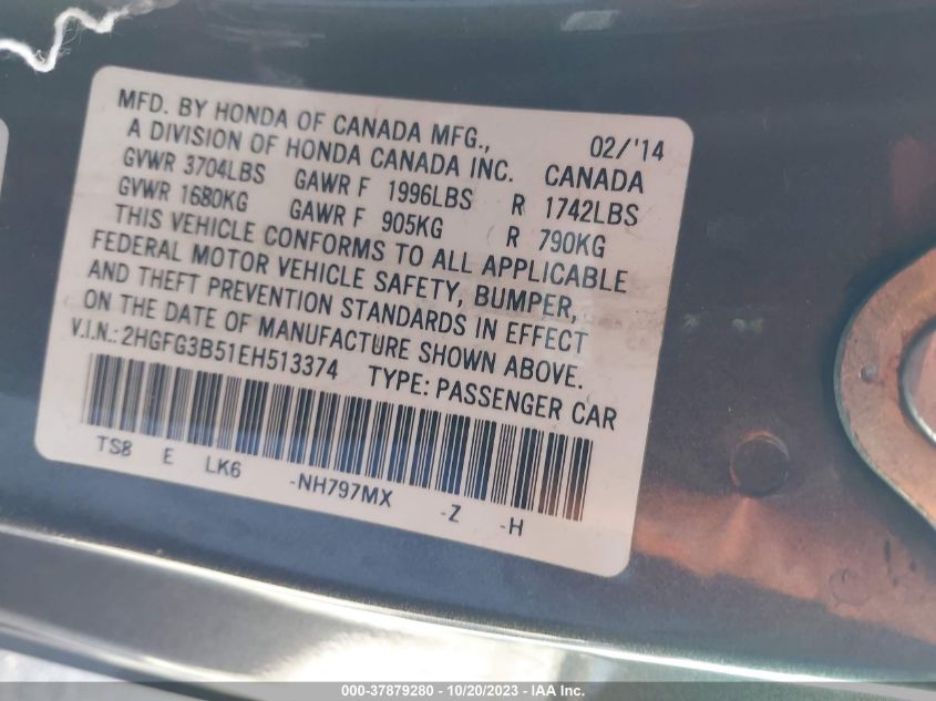 2014 HONDA CIVIC COUPE LX 2HGFG3B51EH513374