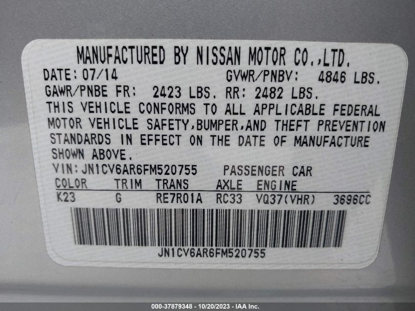 2015 INFINITI Q40 JN1CV6AR6FM520755