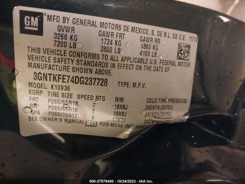 2013 CHEVROLET AVALANCHE LT - 3GNTKFE74DG237728