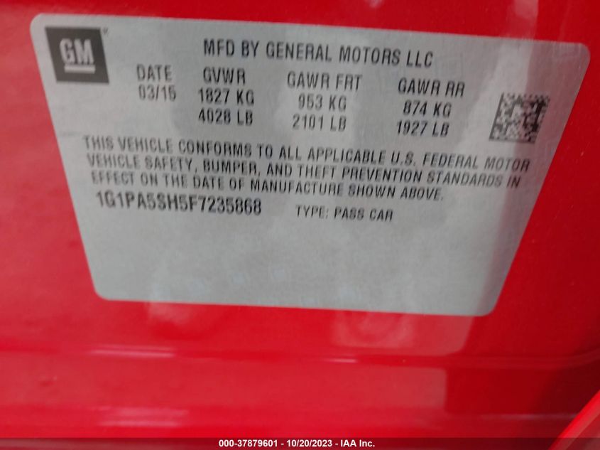 2015 CHEVROLET CRUZE LS - 1G1PA5SH5F7235868
