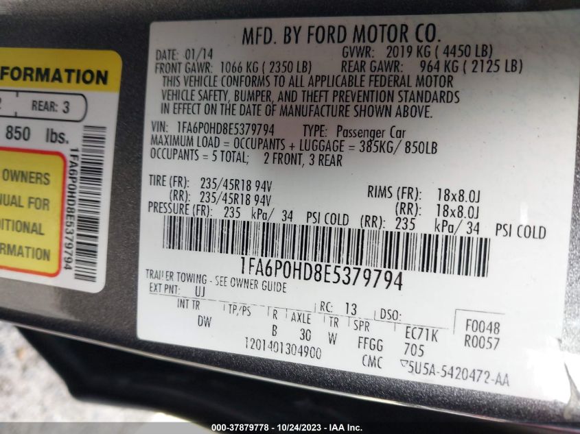 2014 FORD FUSION SE - 1FA6P0HD8E5379794