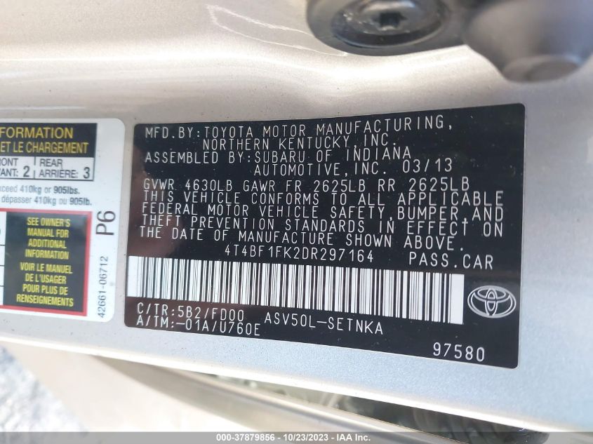 2013 TOYOTA CAMRY L/LE/SE/XLE - 4T4BF1FK2DR297164