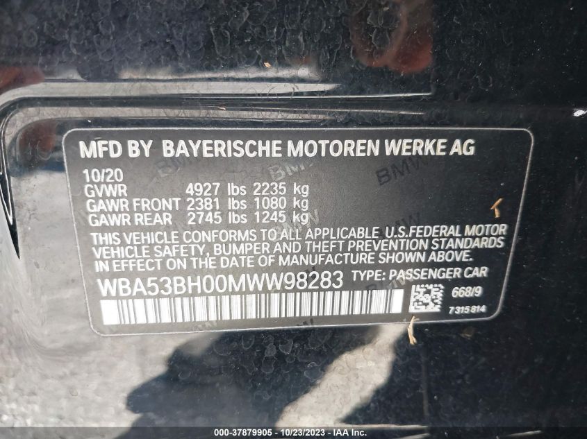 2021 BMW 5 SERIES 530I - WBA53BH00MWW98283