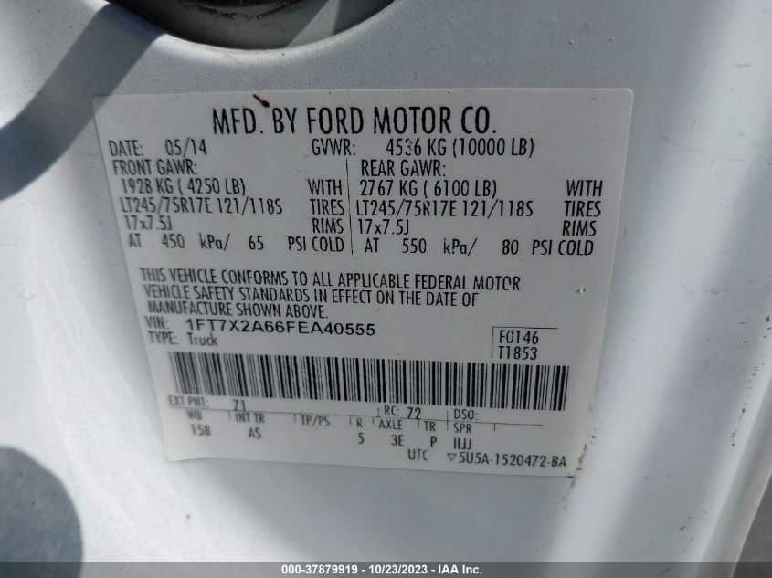 2015 FORD SUPER DUTY F-250 SRW XLT/XL/LARIAT - 1FT7X2A66FEA40555