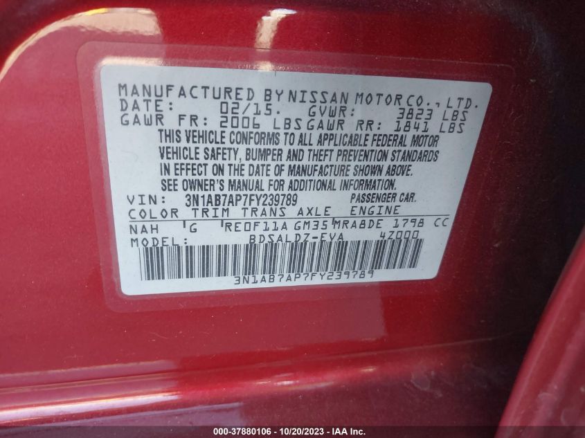 2015 NISSAN SENTRA S/SV/SR/SL - 3N1AB7AP7FY239789